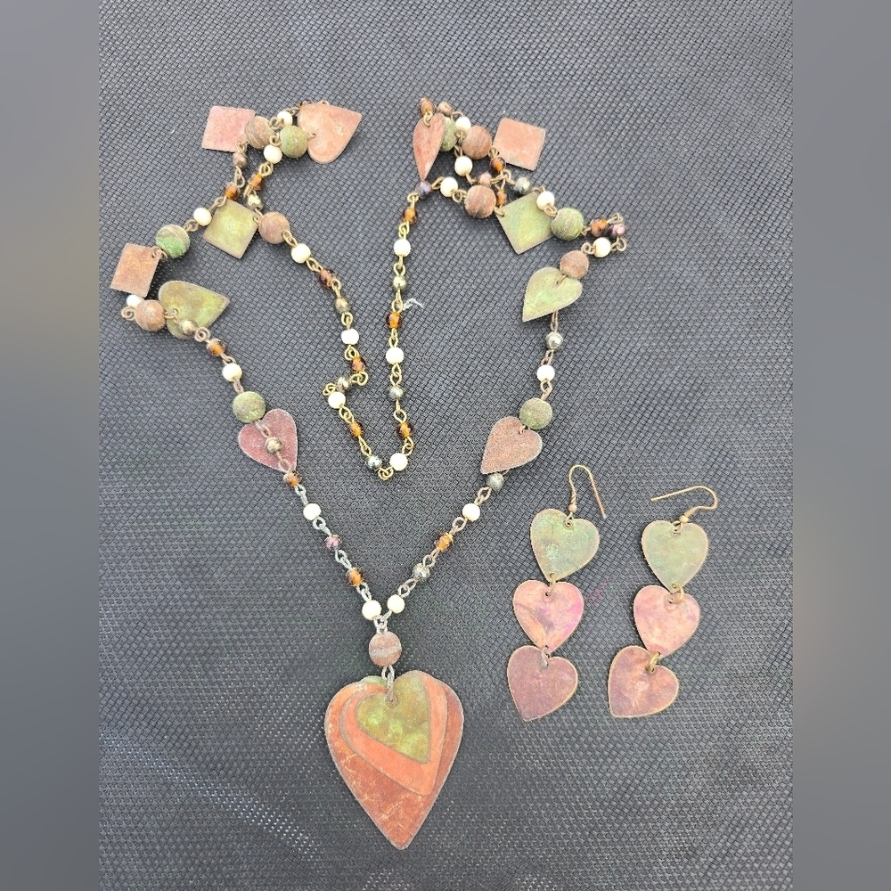 Metal Multi Colored jewelry lot Heart Boho Industrial Statement Necklace set - Picture 2 of 6